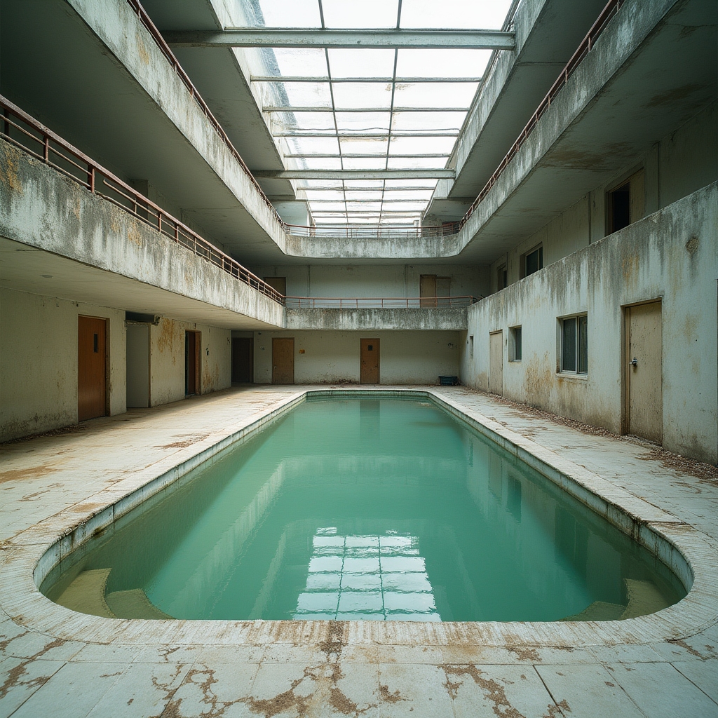 Deteriorated pool tiles in a Buenos Aires residential building